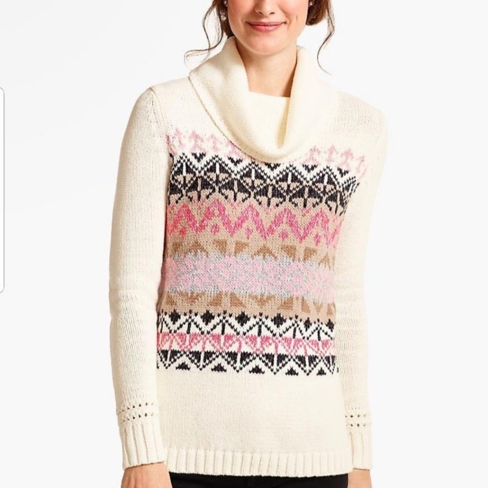 Talbots Cowl Neck Fair Isle Print Long Sleeve Sweater XL
